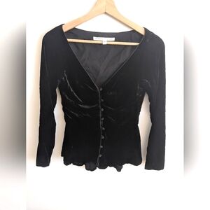Veronica Beard women's black v-neck velvety button down blouse | size 0